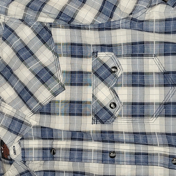 Men's Moonshine XL Blue and White plaid snap down short sleeve shirt - Picture 2 of 4